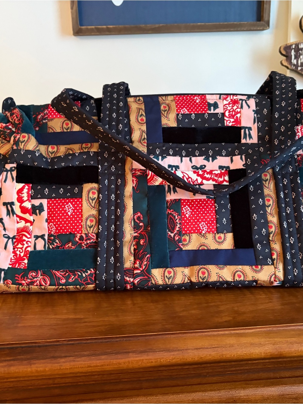 Vera Bradley Patchwork Quilted Tote in Navy, Red, Pink - Picture 3 of 4